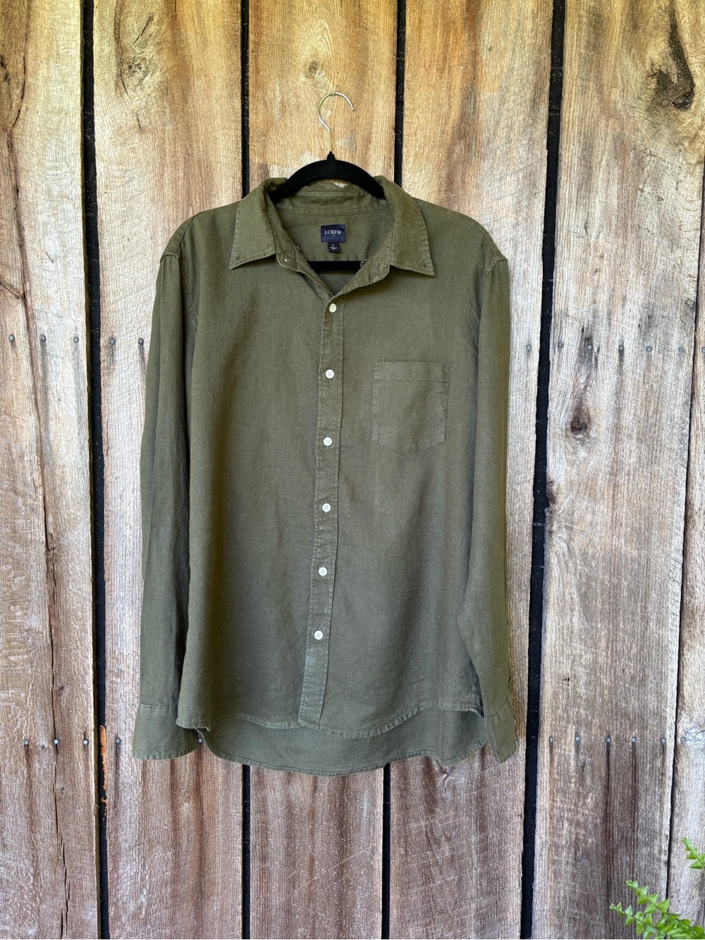 J.Crew Men’s Large Olive Green Linen Blend Button Front Shirt Long Sleeve Casual - Picture 2 of 7